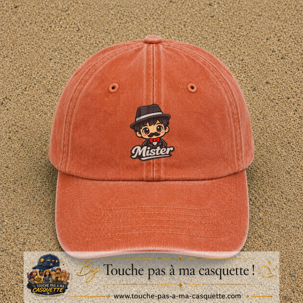 Image principale produit108grosOC - casquette Orange délavé - Corail délavé avec visuel Mister garçon 7 cm