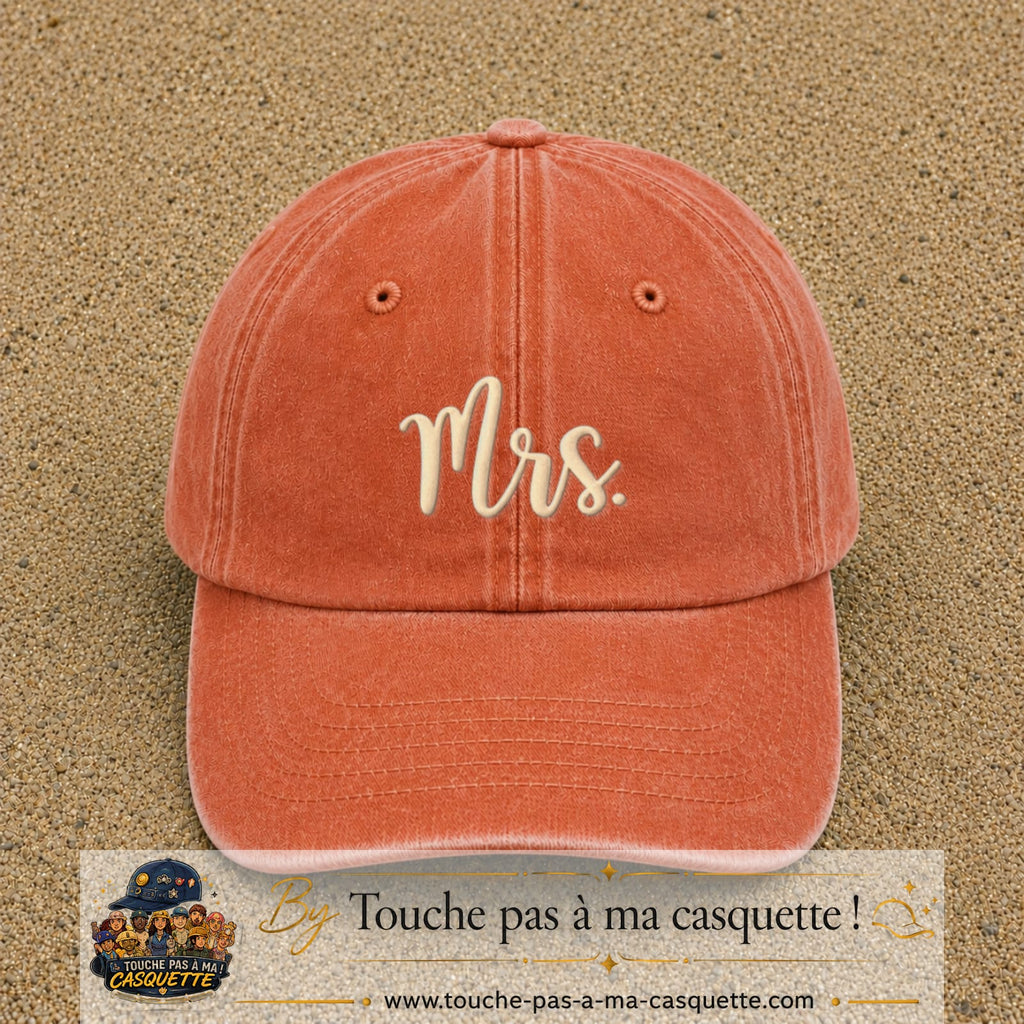Image principale produit113moyenOC - casquette Orange délavé - Corail délavé avec visuel Mrs blanc 5 cm