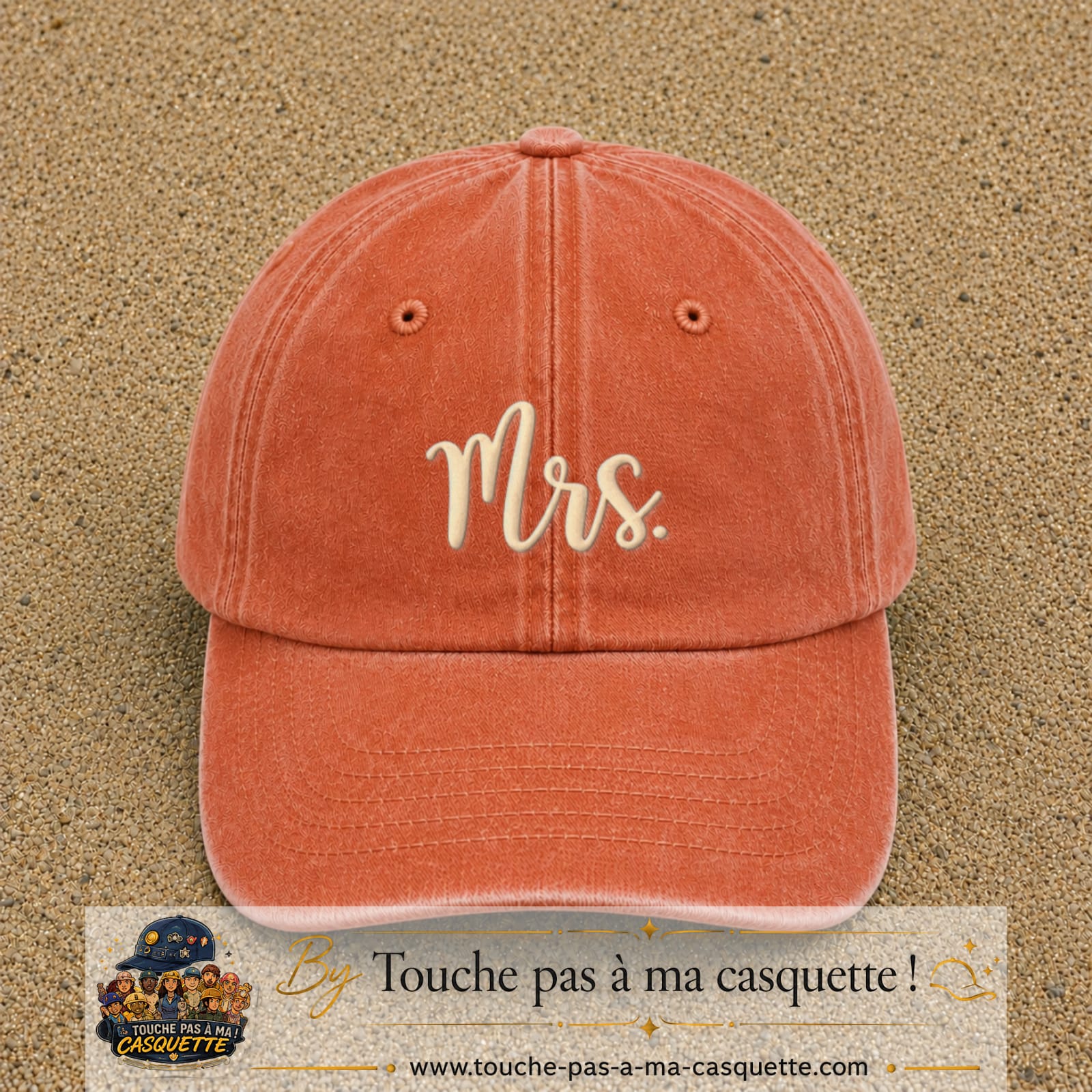 Image principale produit113moyenOC - casquette Orange délavé - Corail délavé avec visuel Mrs blanc 5 cm