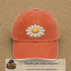 Image principale produit104grosOC - casquette Orange délavé - Corail délavé avec visuel Marguerite simple 7 cm