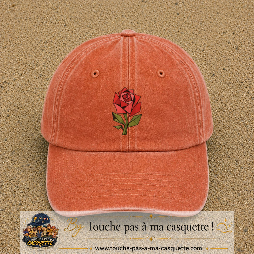 Image principale produit147grosOC - casquette Orange délavé - Corail délavé avec visuel Rose géométrique 7 cm