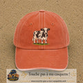 Image principale produit69grosOC - casquette Orange délavé - Corail délavé avec visuel Vache noir blanc 7 cm