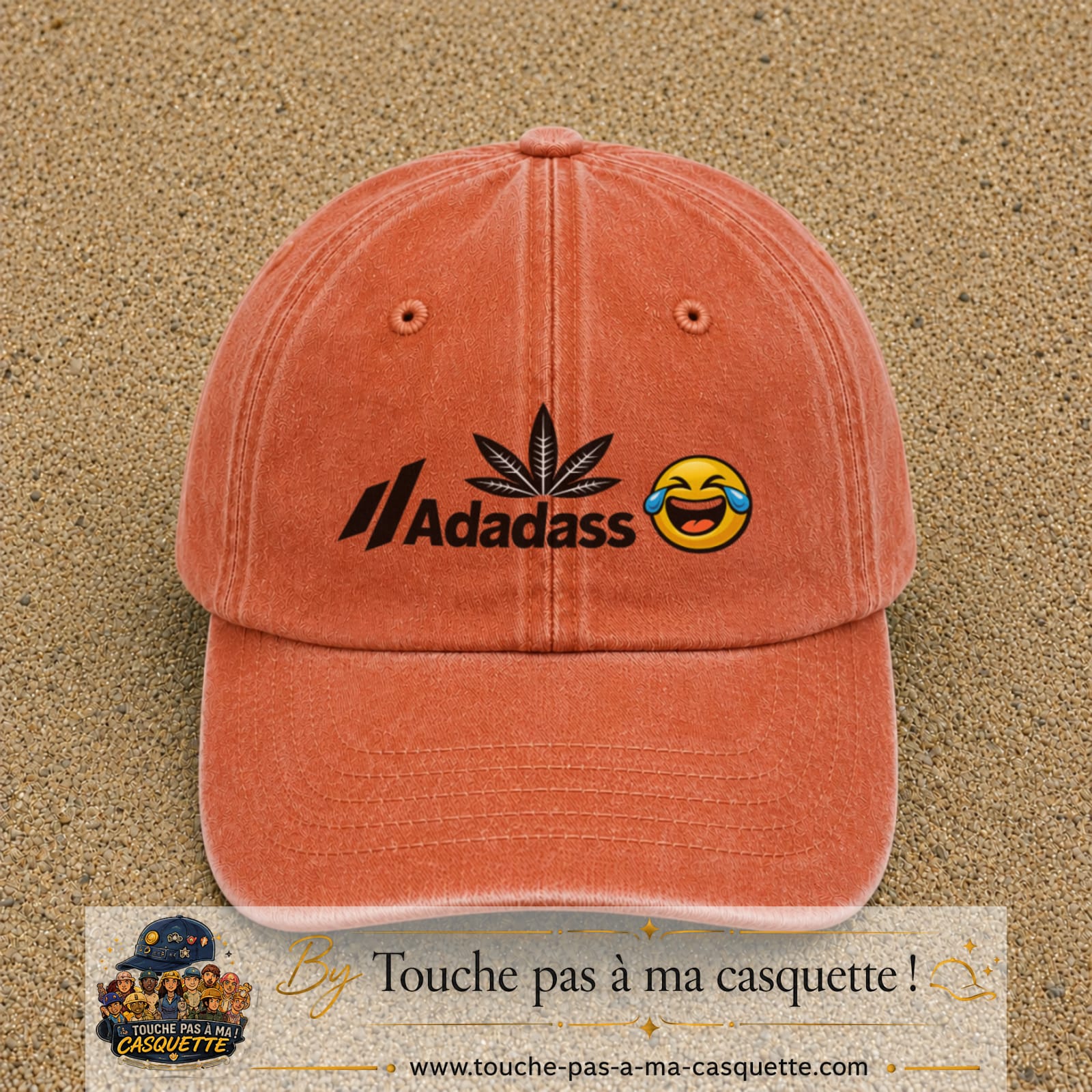 Image principale produit37moyenOC - casquette Orange délavé - Corail délavé avec visuel Adadass emoji rieur 5 cm