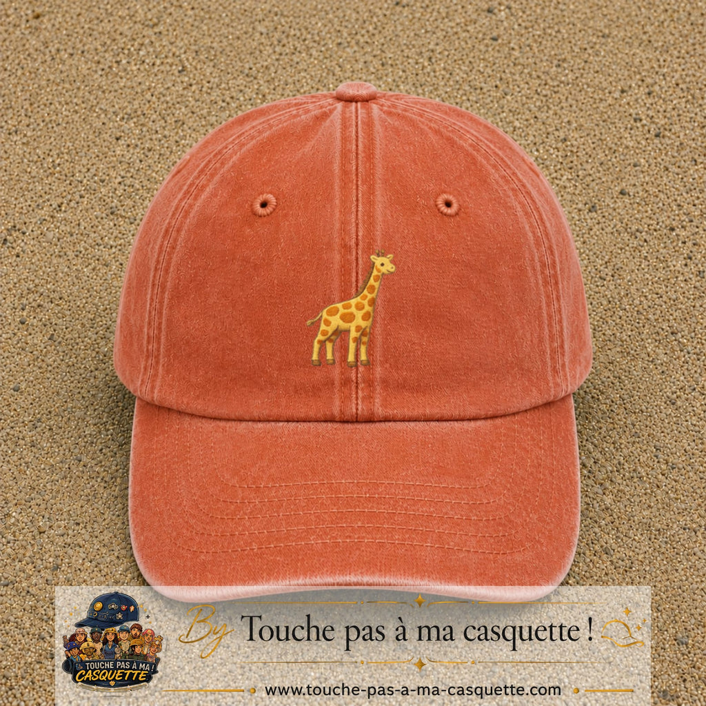 Image principale produit32moyenOC - casquette Orange délavé - Corail délavé avec visuel Girafe mignonne 5 cm