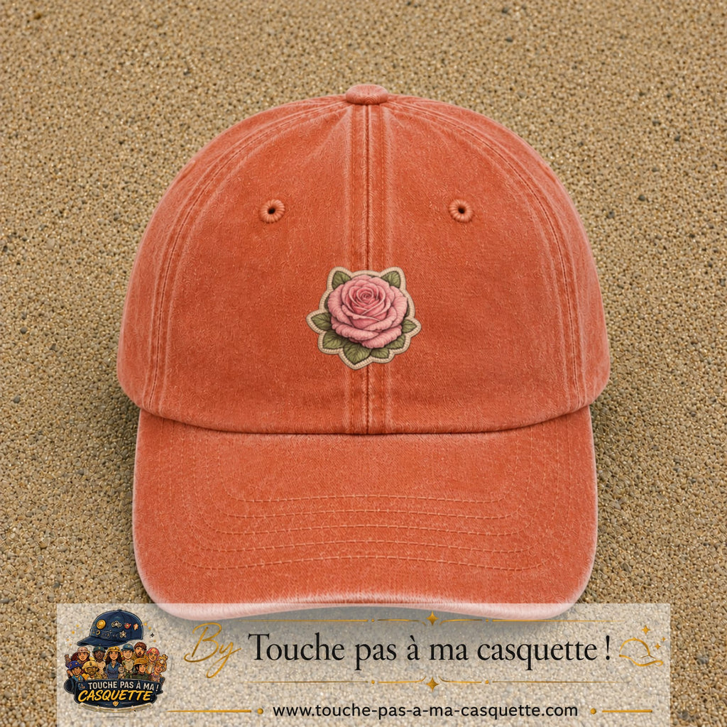 Casquette Orange délavé - Corail délavé motif Rose tendre 5 cm - vue principale