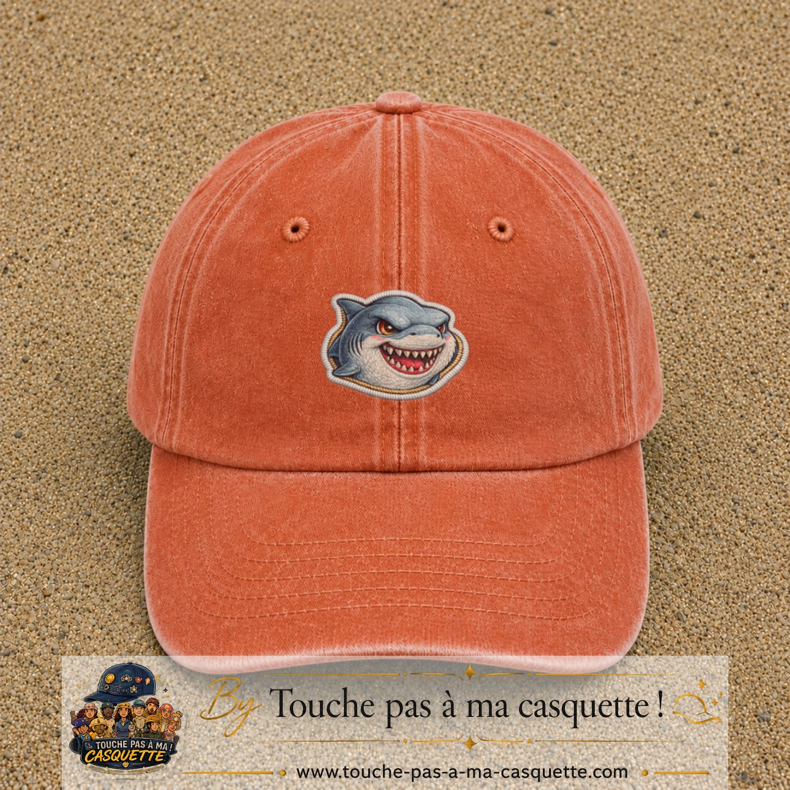 Casquette Orange délavé - Corail délavé motif Requin fun 5 cm - vue principale