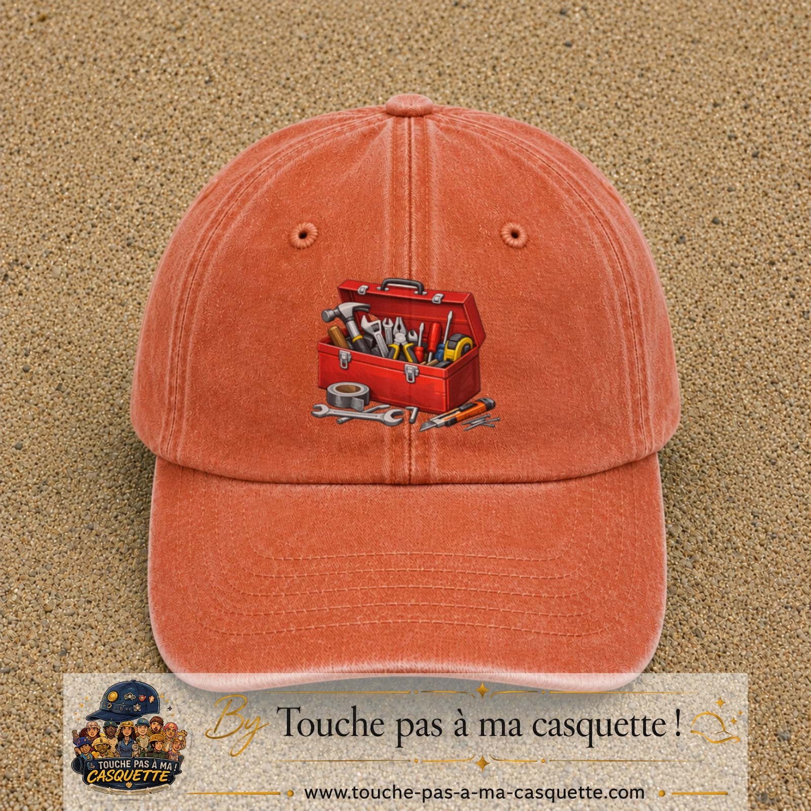 Casquette baseball Orange délavé - Corail délavé 100% coton avec motif Boîte à outils 7 cm - image principale