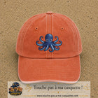 Casquette baseball Orange délavé - Corail délavé 100% coton avec visuel Pieuvre bleue 7 cm - image produit principale