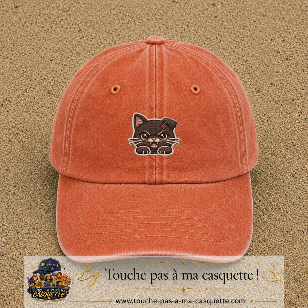 Casquette Orange délavé - Corail délavé motif Chaton grognon 5 cm - vue principale