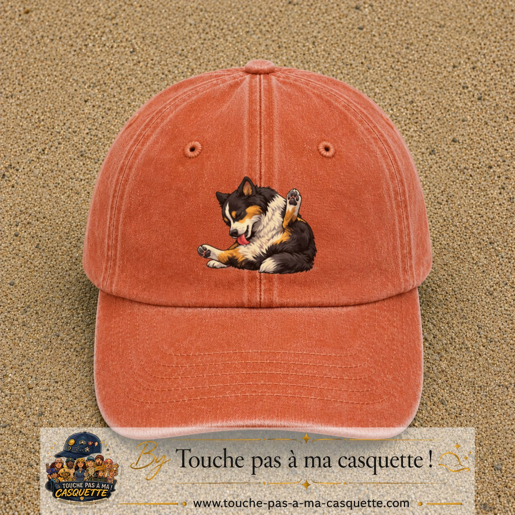 Casquette baseball Orange délavé - Corail délavé 100% coton avec motif Chien joueur 7 cm - image principale