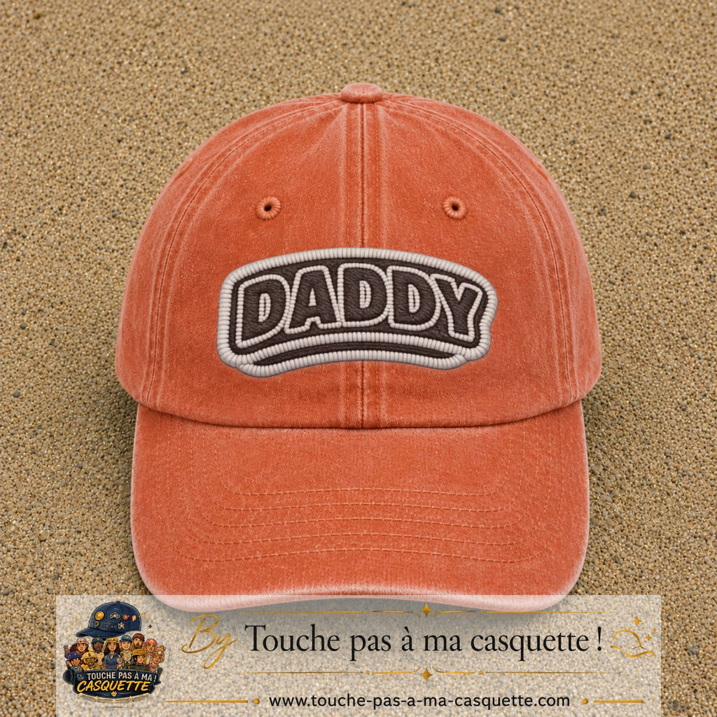 Casquette Orange délavé - Corail délavé motif Message Daddy 7 cm - vue principale