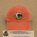 Casquette baseball Orange délavé - Corail délavé 100% coton avec visuel Chat noir et souris 7 cm - image produit principale