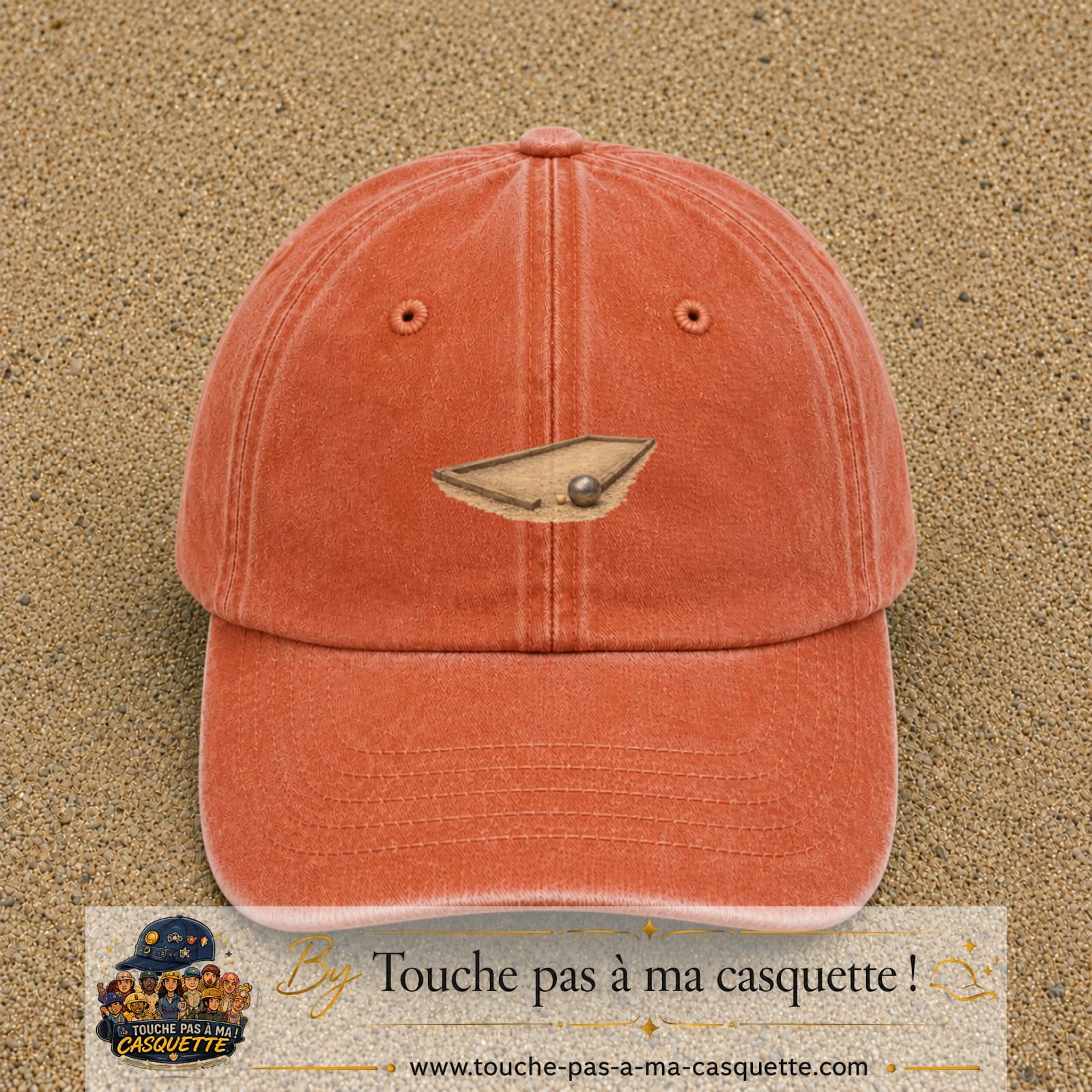 Casquette baseball Orange délavé - Corail délavé 100% coton avec motif Terrain de pétanque 5 cm - image principale