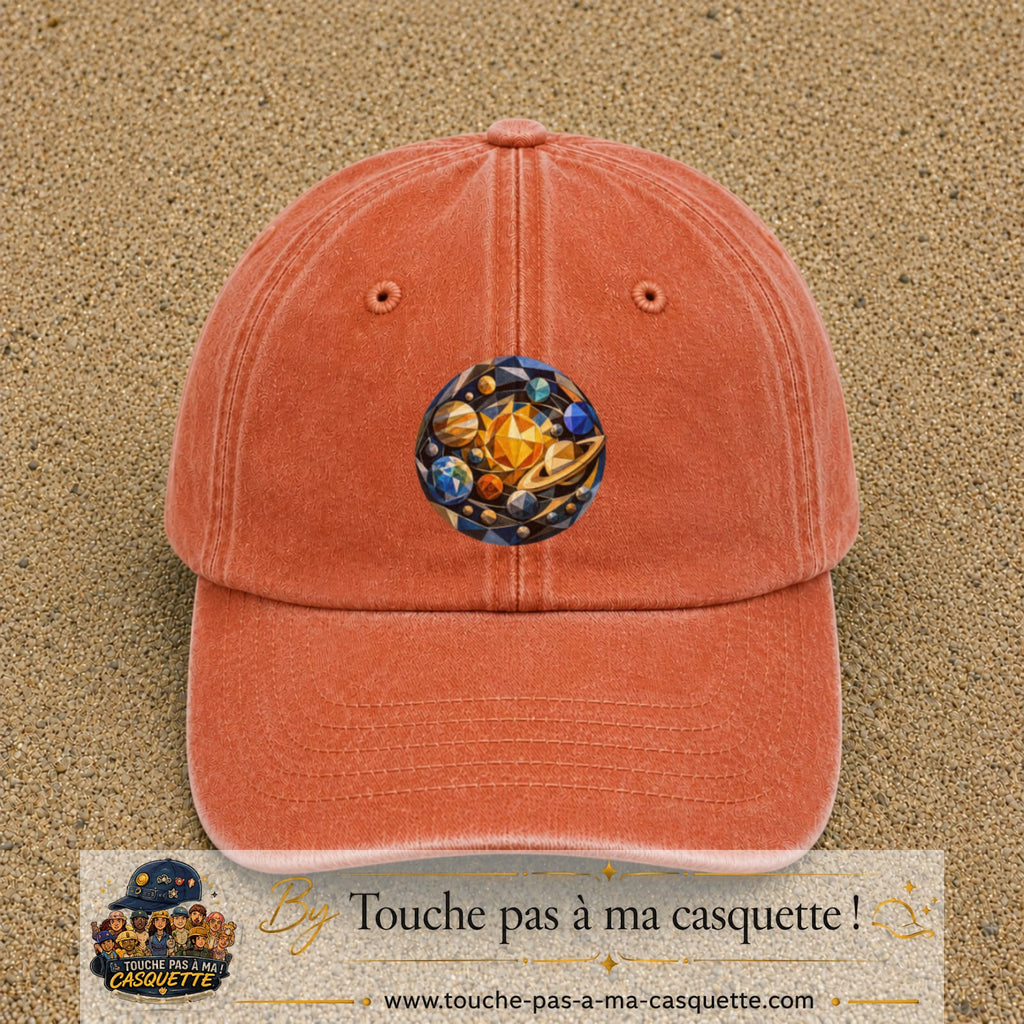 Casquette baseball Orange délavé - Corail délavé 100% coton avec visuel Planètes géométriques 7 cm - image produit principale