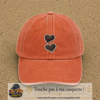Casquette Orange délavé - Corail délavé motif Duo de cœurs 7 cm - vue principale