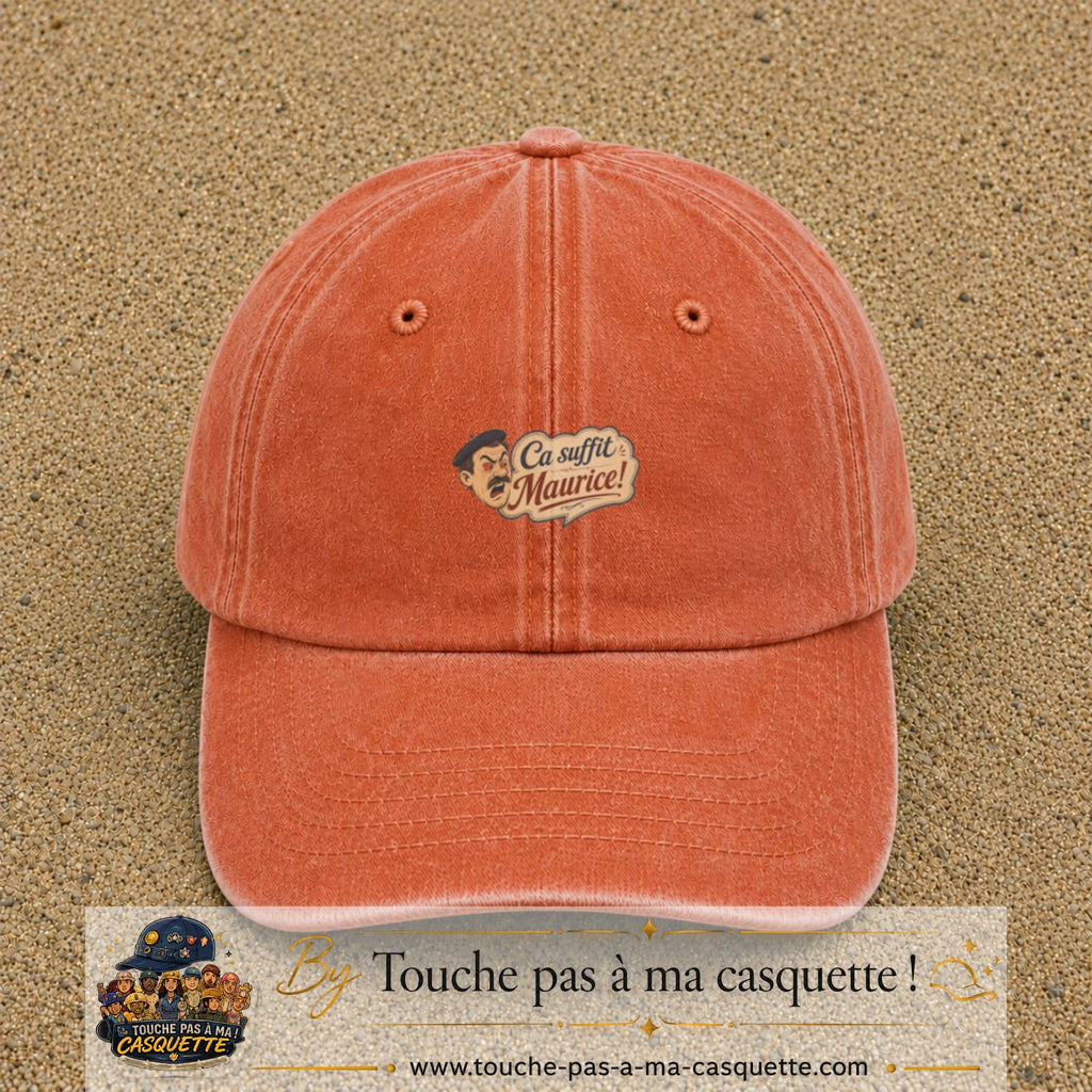 Casquette baseball Orange délavé - Corail délavé 100% coton avec visuel Ça suffit Maurice avec personnage 3 cm - image produit principale