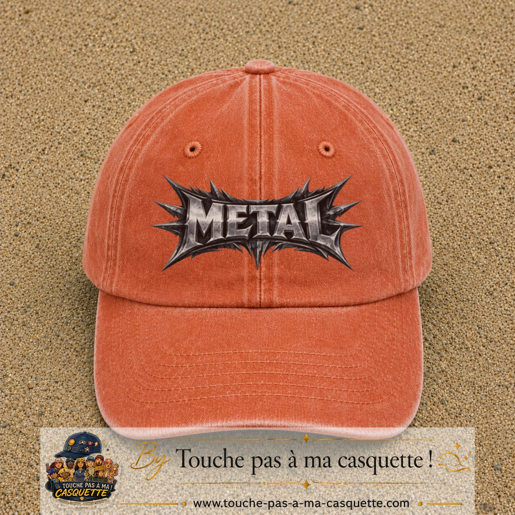Casquette baseball Orange délavé - Corail délavé 100% coton avec visuel Typographie métal 7 cm - image produit principale