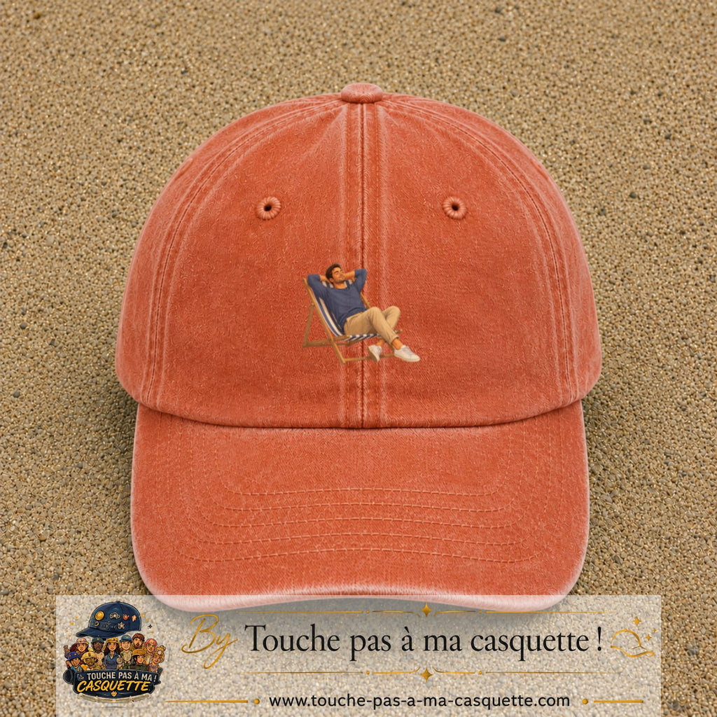 Casquette Orange délavé - Corail délavé 100% coton avec motif Pause soleil transat 5 cm - image principale