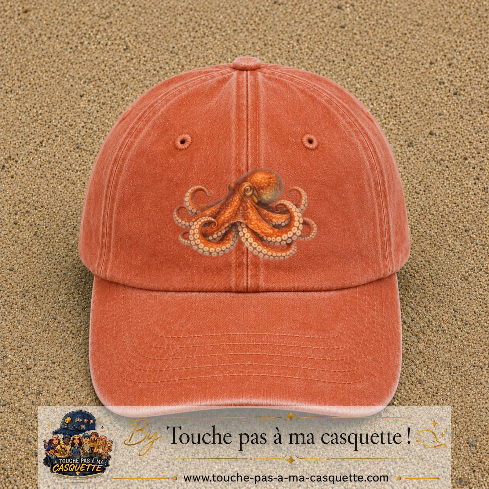 Casquette Orange délavé - Corail délavé motif Poulpe marin 7 cm - vue principale