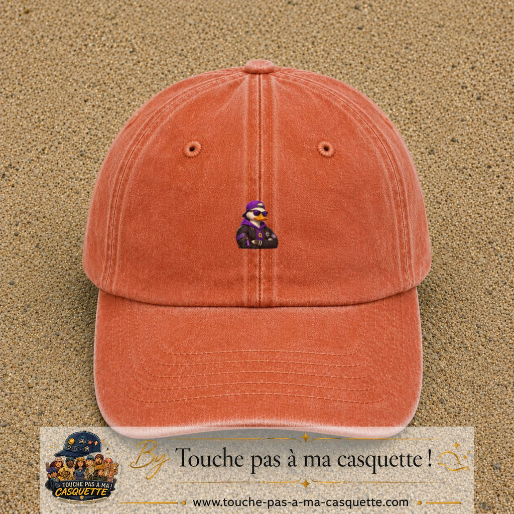 Casquette Orange délavé - Corail délavé 100% coton avec motif Canard rappeur violet 3 cm - image principale