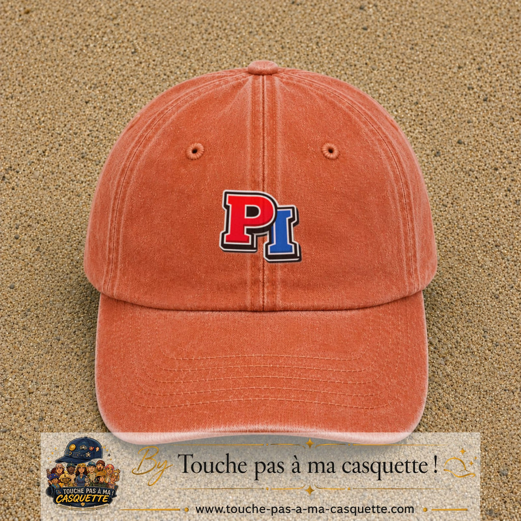 Casquette Orange délavé - Corail délavé 100% coton avec motif Initiales PI rouge et bleu 5 cm - image principale