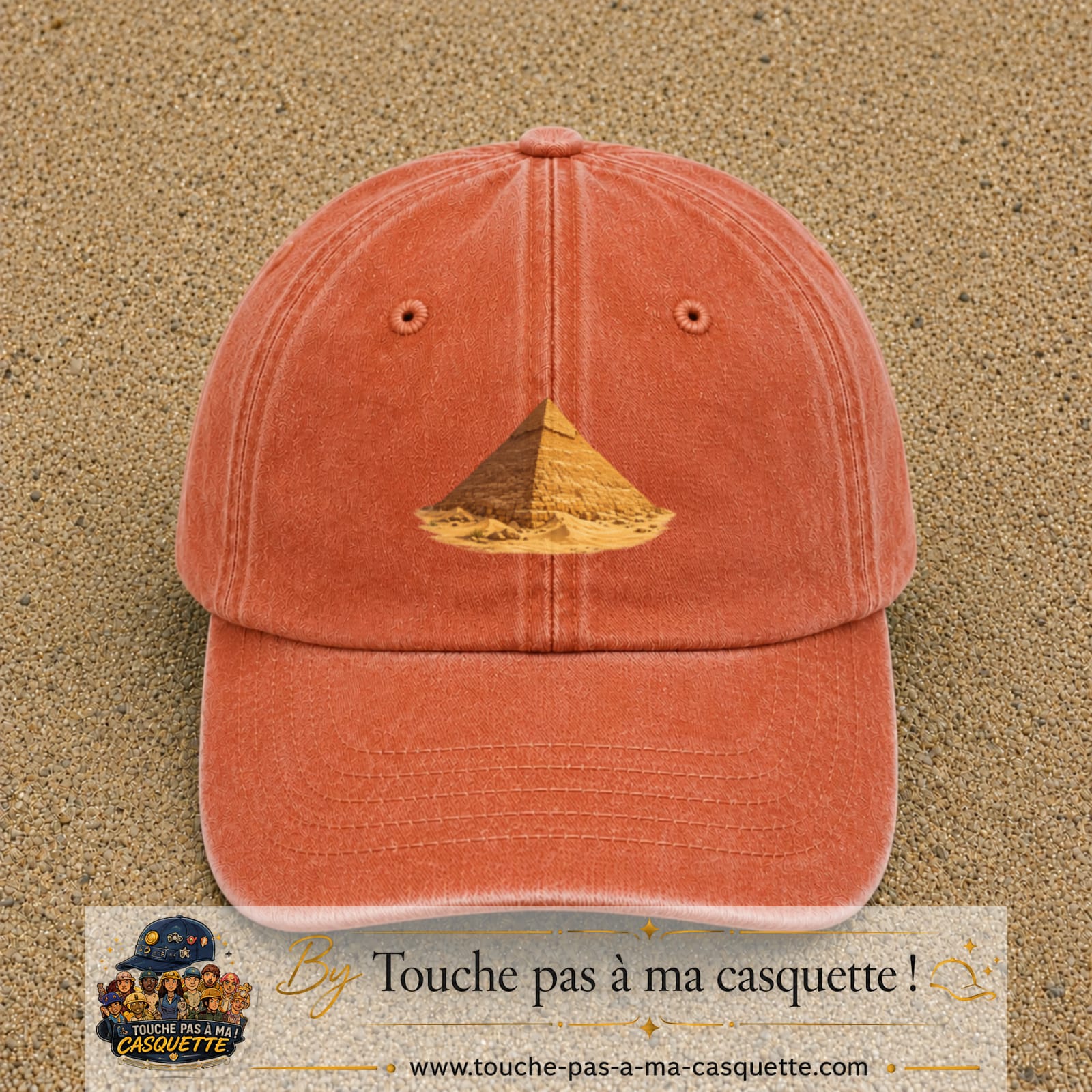 Casquette baseball Orange délavé - Corail délavé 100% coton avec motif Pyramide égyptienne 7 cm - image principale