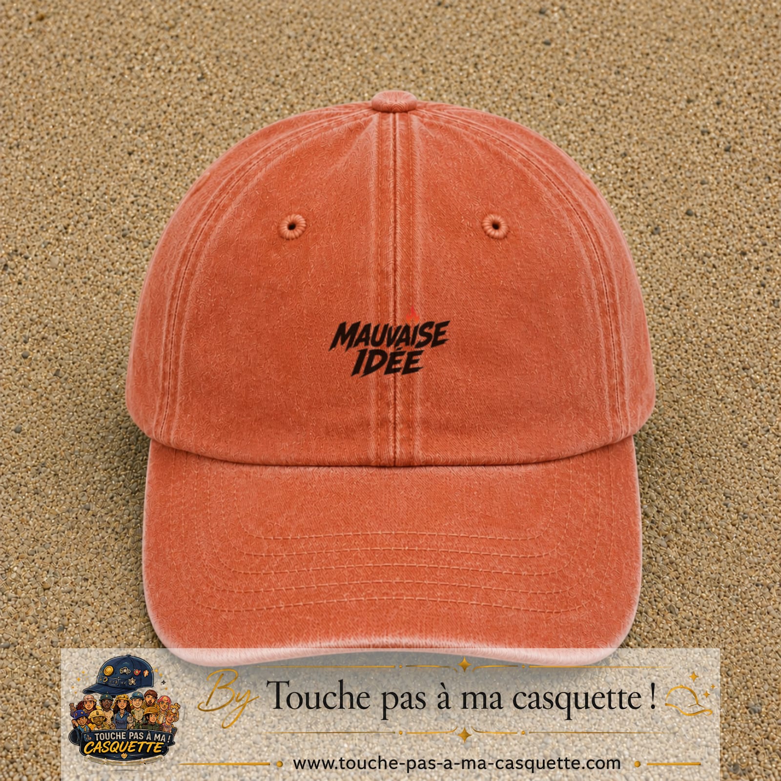 Casquette Orange délavé - Corail délavé 100% coton avec motif Mauvaise idée 3 cm - image principale