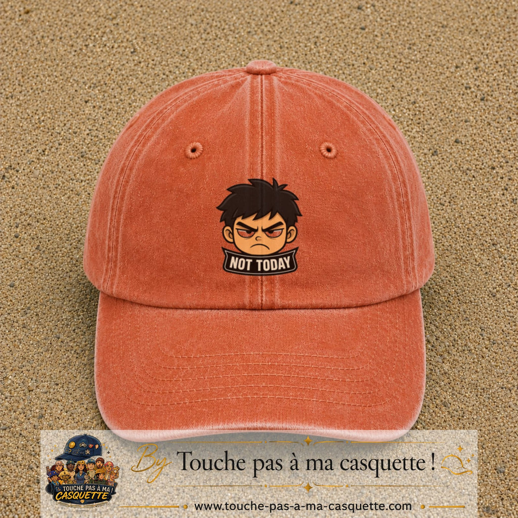 Casquette Orange délavé - Corail délavé 100% coton avec motif Not Today manga 7 cm - image principale