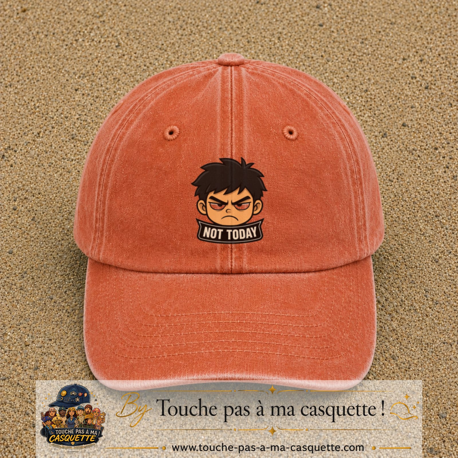 Casquette Orange délavé - Corail délavé 100% coton avec motif Not Today manga 7 cm - image principale