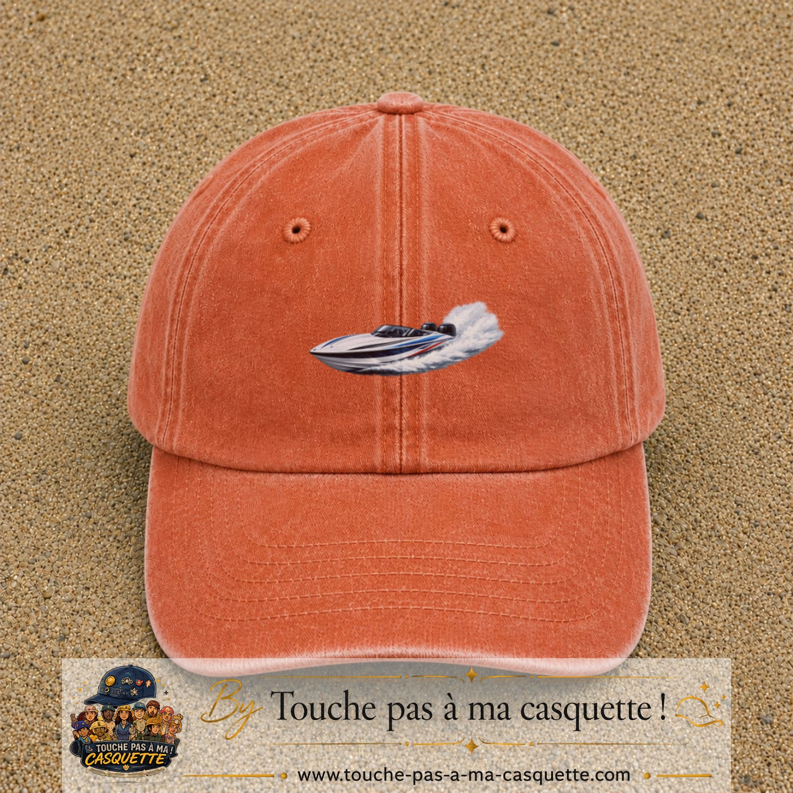 Casquette baseball Orange délavé - Corail délavé 100% coton avec motif Bateau rapide 7 cm - image principale