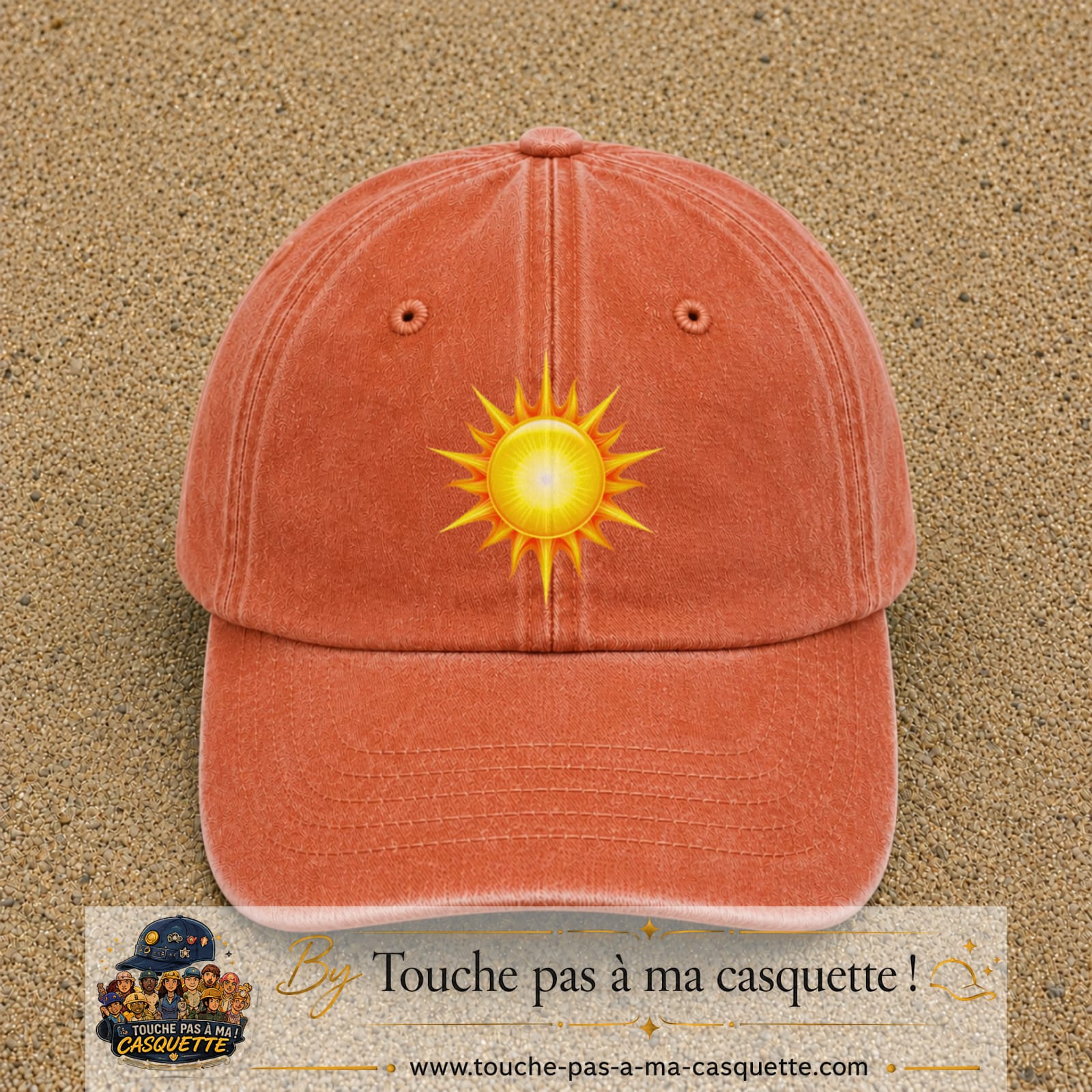 Casquette baseball Orange délavé - Corail délavé 100% coton avec motif Soleil rayonnant 7 cm - image principale