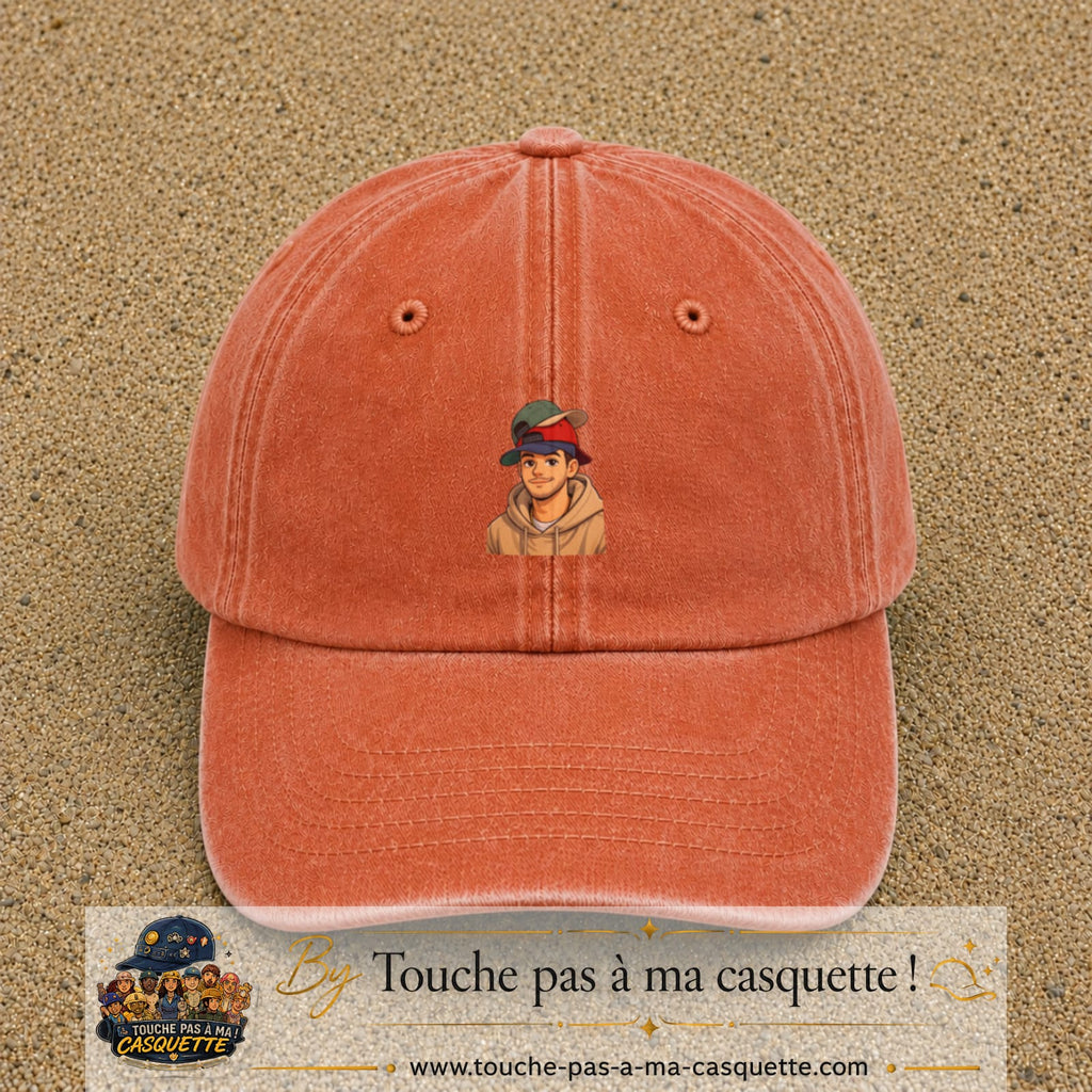 Casquette Orange délavé - Corail délavé 100% coton avec motif Portrait homme casquettes 5 cm - image principale