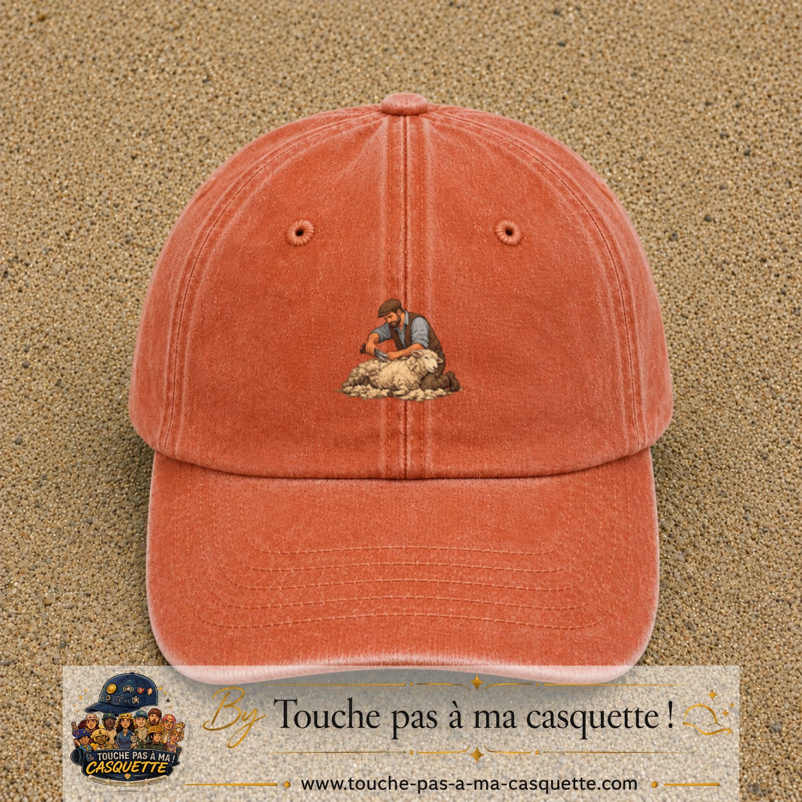 Casquette baseball Orange délavé - Corail délavé 100% coton avec motif Tonte de mouton 5 cm - image principale