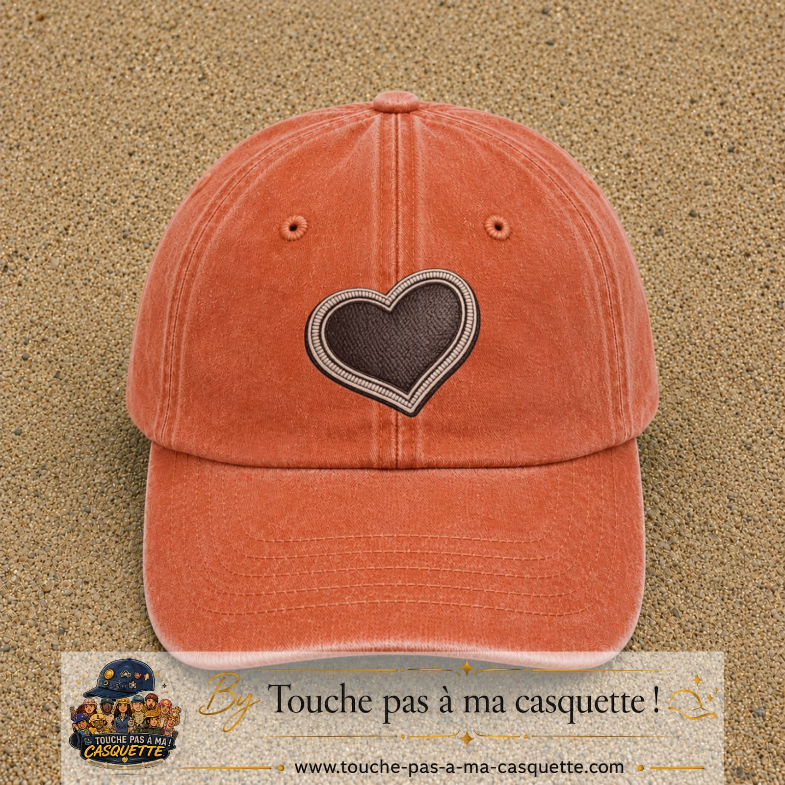 Casquette Orange délavé - Corail délavé motif Cœur penché 7 cm - vue principale