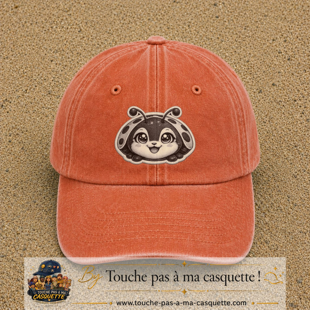 Casquette Orange délavé - Corail délavé motif Coccinelle douce 7 cm - vue principale