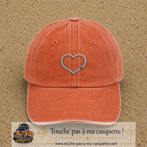 Casquette Orange délavé - Corail délavé motif Cœur contour minimal 5 cm - vue principale