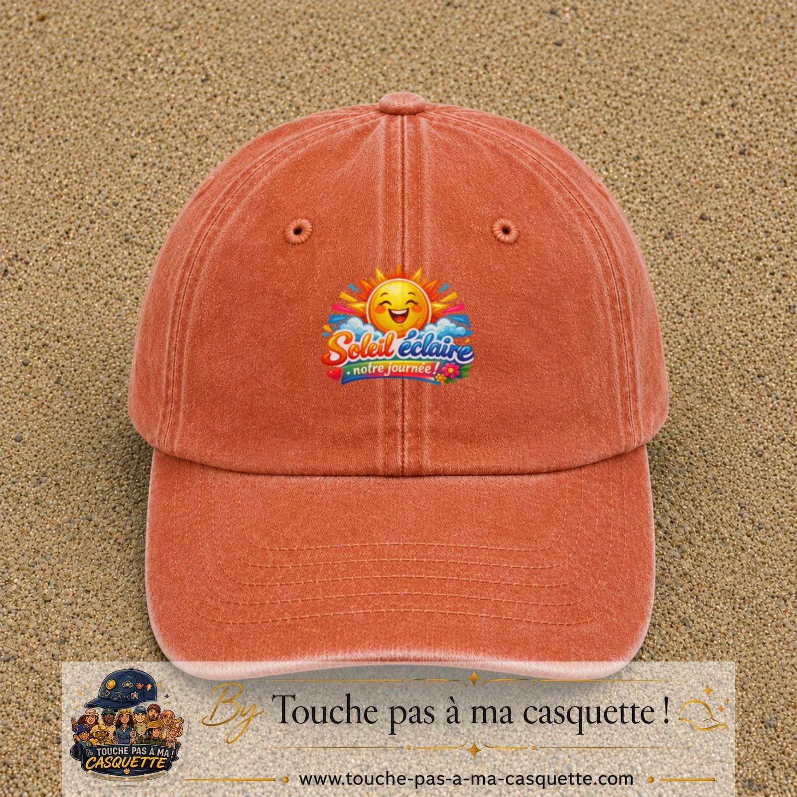 Casquette baseball Orange délavé - Corail délavé 100% coton avec motif Soleil éclaire notre journée 7 cm - image principale