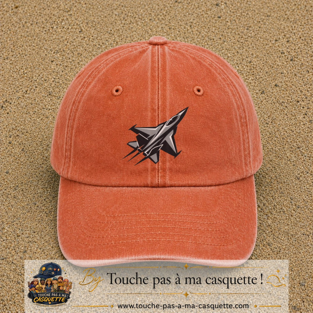 Casquette Orange délavé - Corail délavé 100% coton avec motif Avion de chasse stylisé 7 cm - image principale
