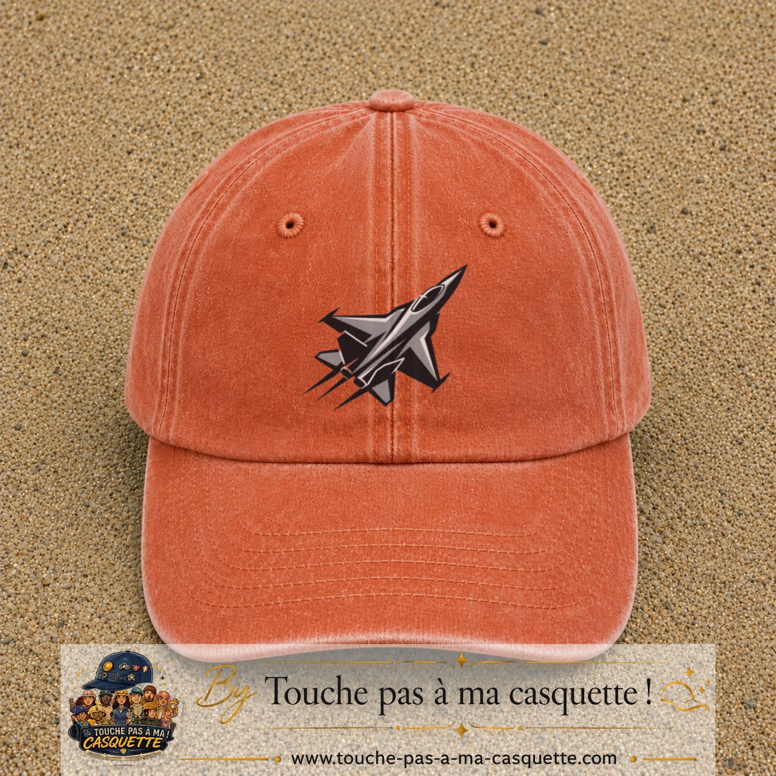 Casquette Orange délavé - Corail délavé 100% coton avec motif Avion de chasse stylisé 7 cm - image principale