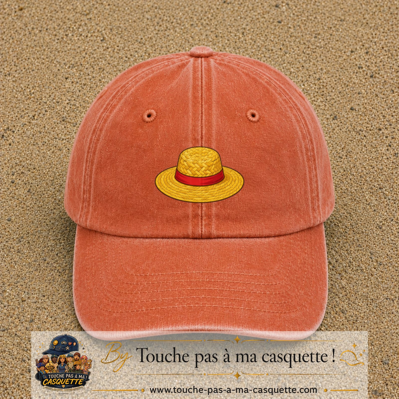 Casquette baseball Orange délavé - Corail délavé 100% coton avec motif Chapeau de paille 3 cm - image principale