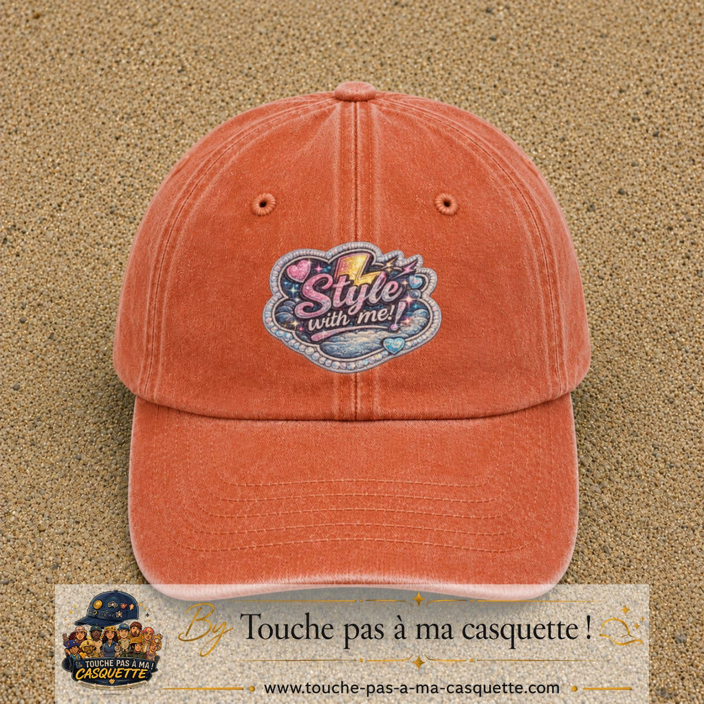 Casquette Orange délavé - Corail délavé motif Message Style with me 7 cm - vue principale