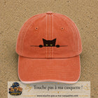 Casquette baseball Orange délavé - Corail délavé 100% coton avec visuel Chat noir curieux 5 cm - image produit principale