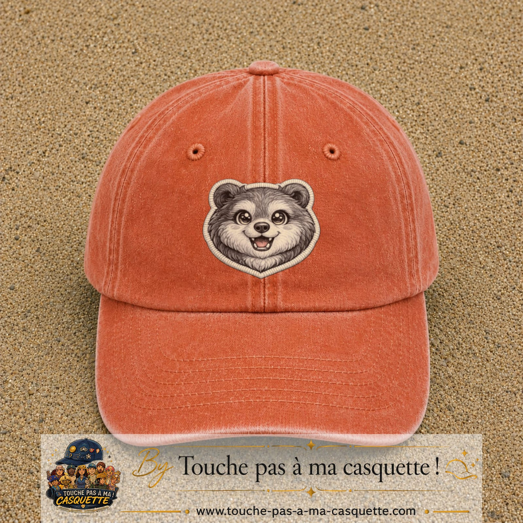 Casquette Orange délavé - Corail délavé motif Ourson joyeux 7 cm - vue principale