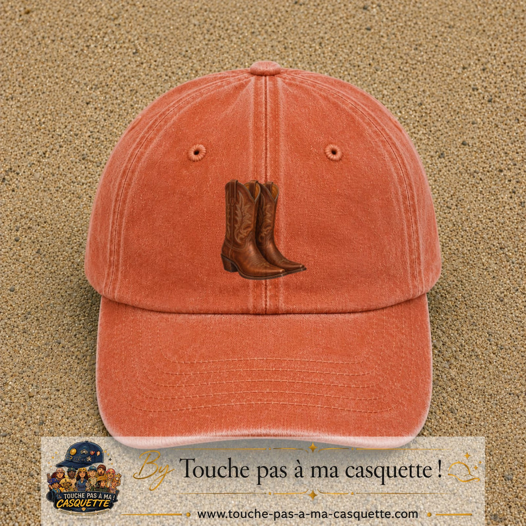 Casquette Orange délavé - Corail délavé 100% coton avec motif Bottes cowboy 7 cm - image principale
