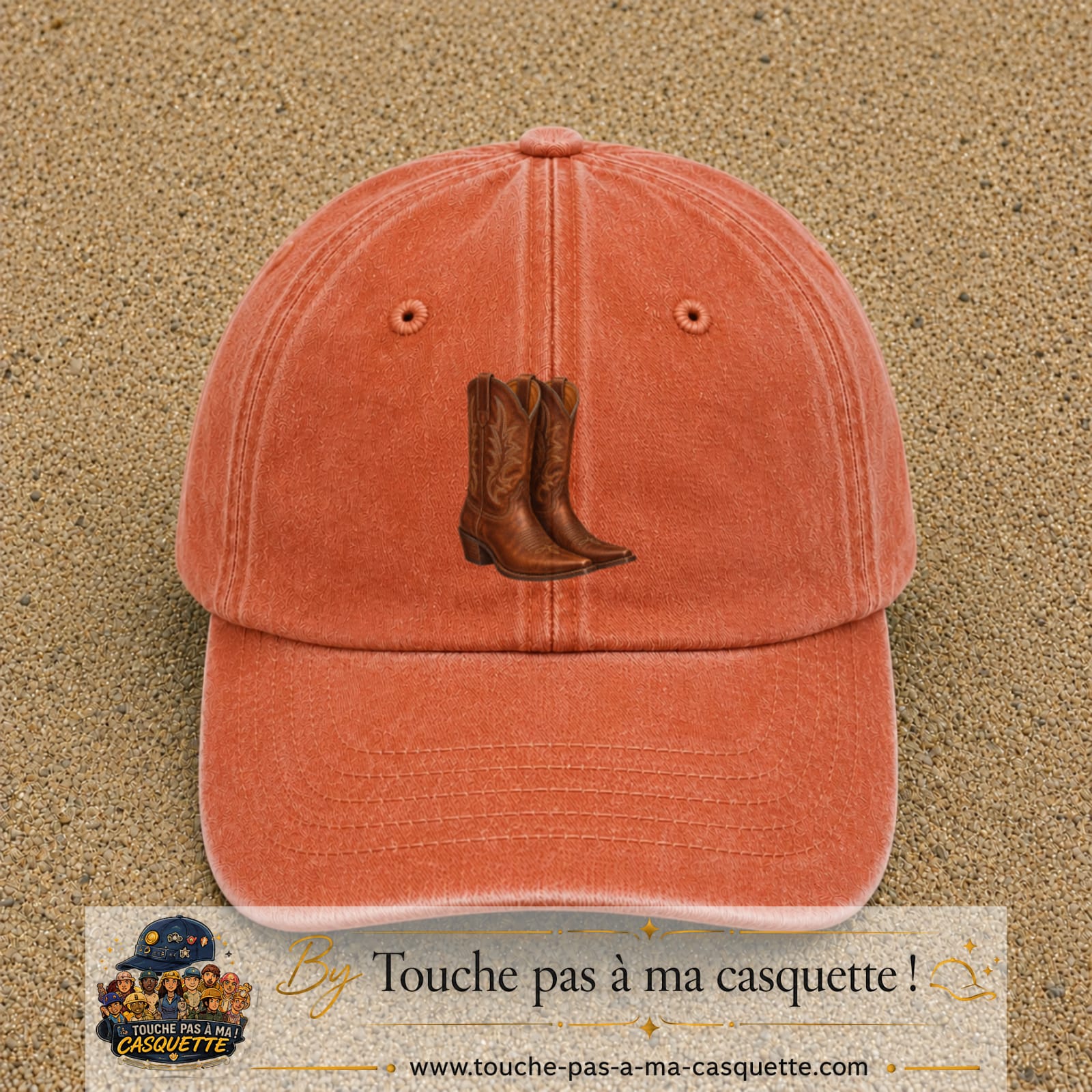 Casquette Orange délavé - Corail délavé 100% coton avec motif Bottes cowboy 7 cm - image principale