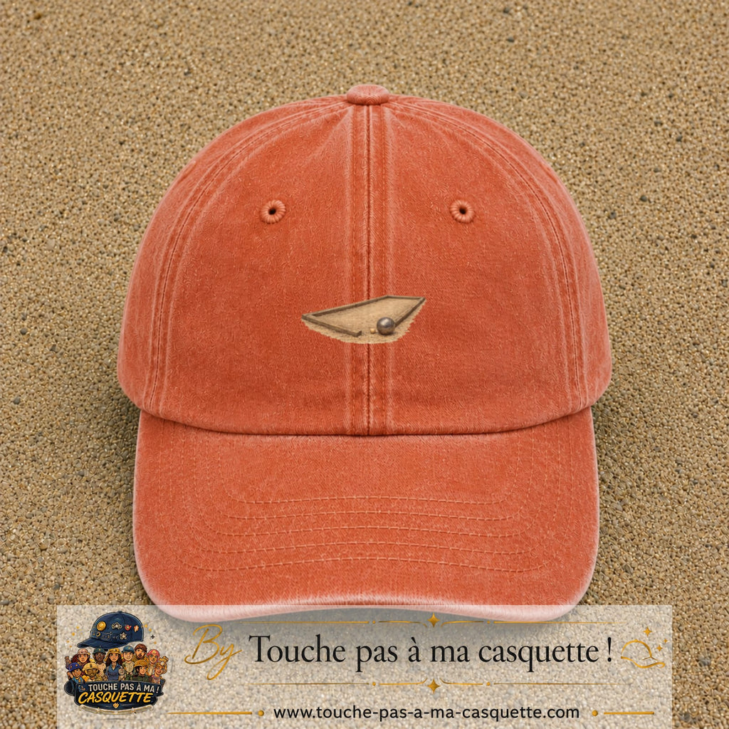Casquette baseball Orange délavé - Corail délavé 100% coton avec motif Terrain de pétanque 3 cm - image principale