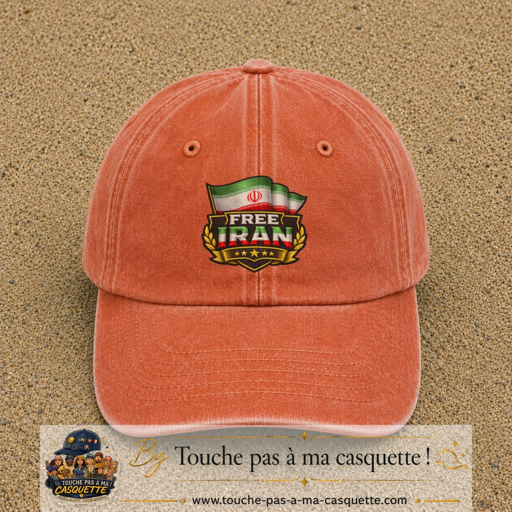 Casquette Orange délavé - Corail délavé 100% coton avec motif Free Iran 7 cm - image principale