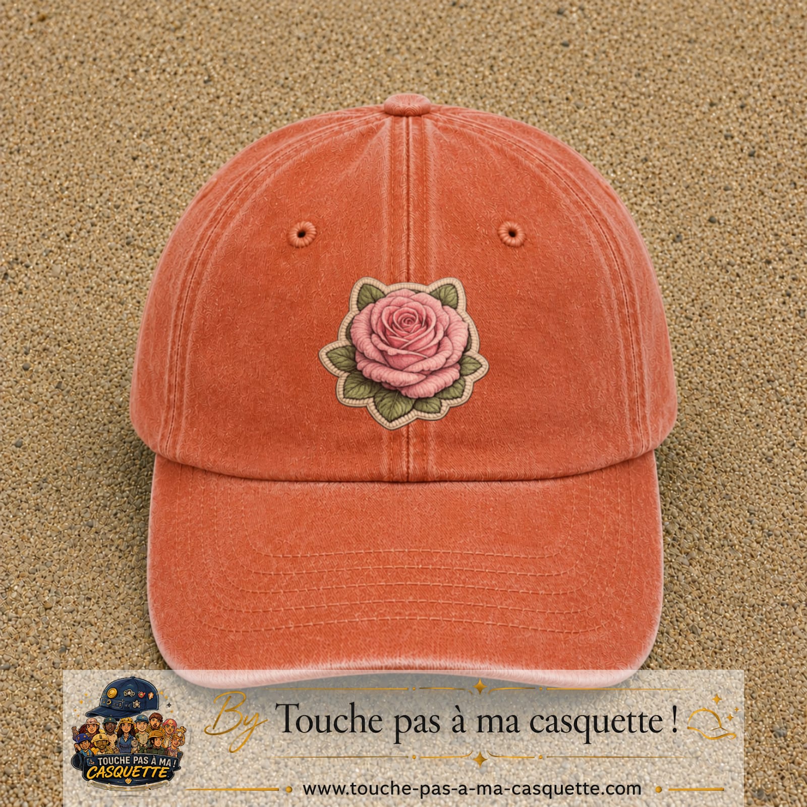 Casquette Orange délavé - Corail délavé motif Rose tendre 7 cm - vue principale