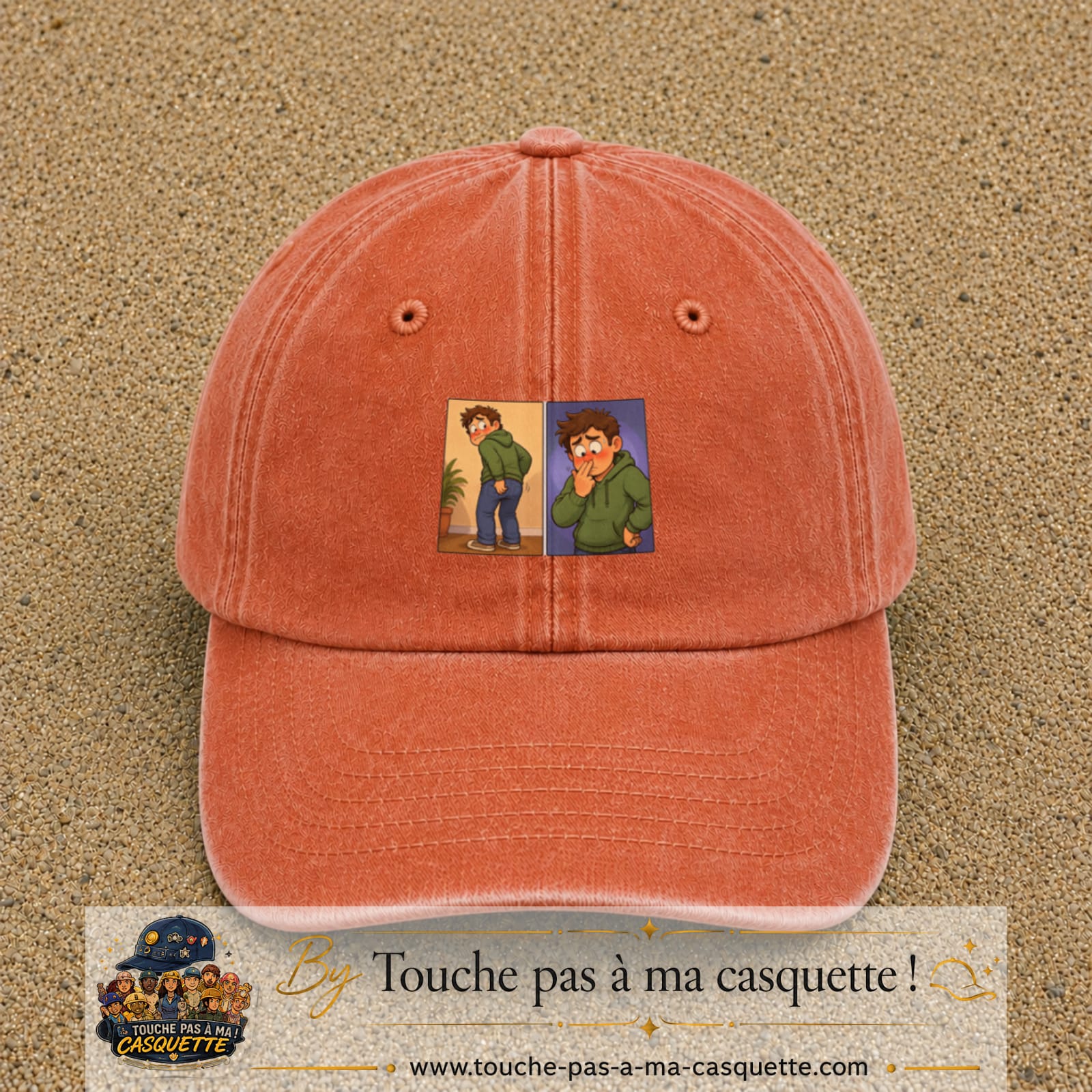 Casquette baseball Orange délavé - Corail délavé 100% coton avec visuel Humour odeur 5 cm - image produit principale