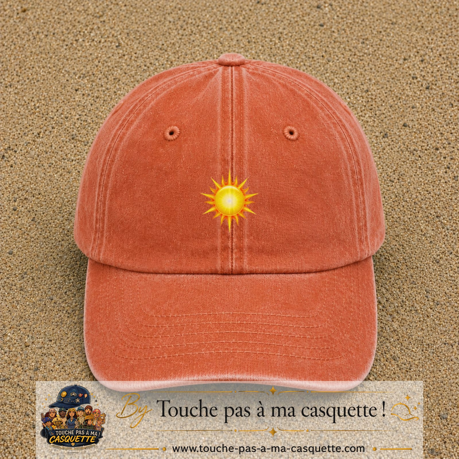 Casquette baseball Orange délavé - Corail délavé 100% coton avec motif Soleil rayonnant 3 cm - image principale